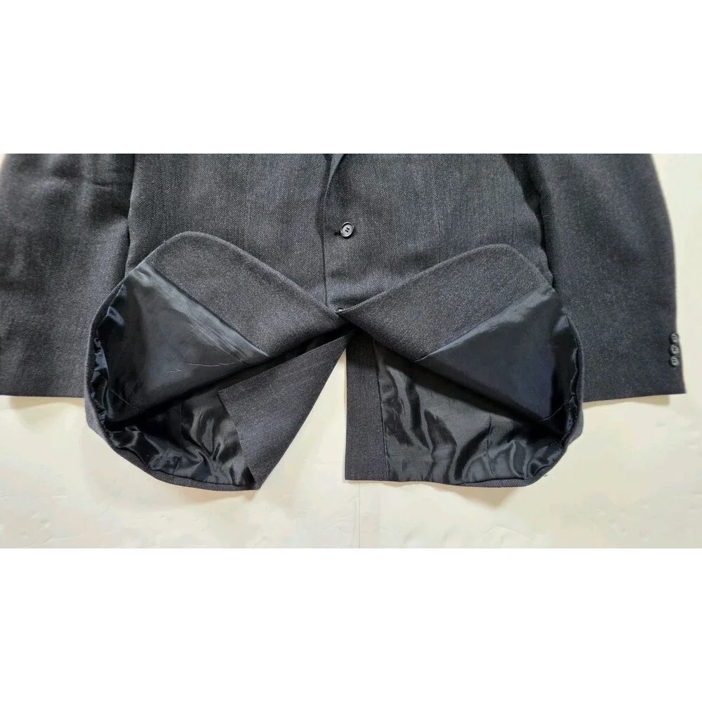 Etienne Aigner Mens Wool Lambswool Blazer 44L Charcoal Gray Herringbone Sport